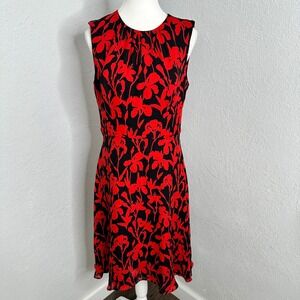 Milly Anna black and red floral print A-line dress‎ Women's size 8